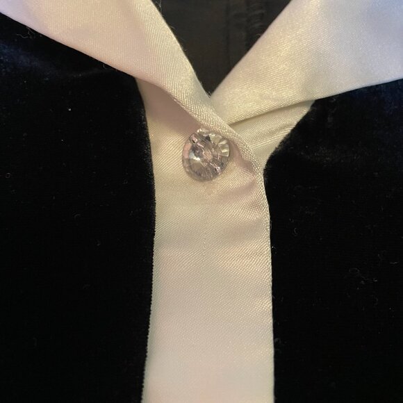 Black Velvet Long Sleeve Button Up Blouse with white collar and hand cuffs - Picture 6 of 8